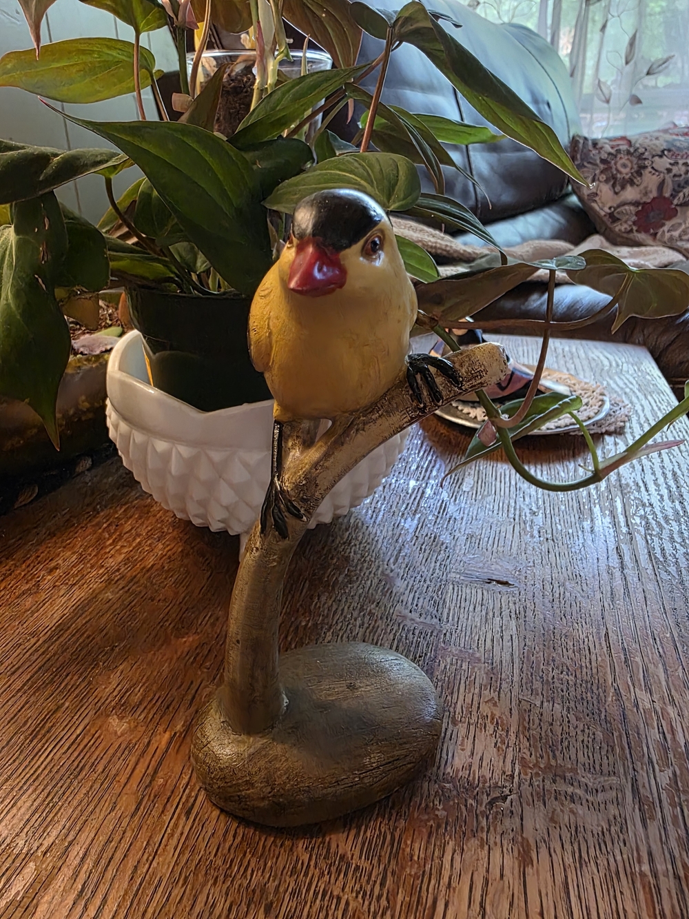Decorative Yellow Bird Figurine on Branch Stand - Pets Bird